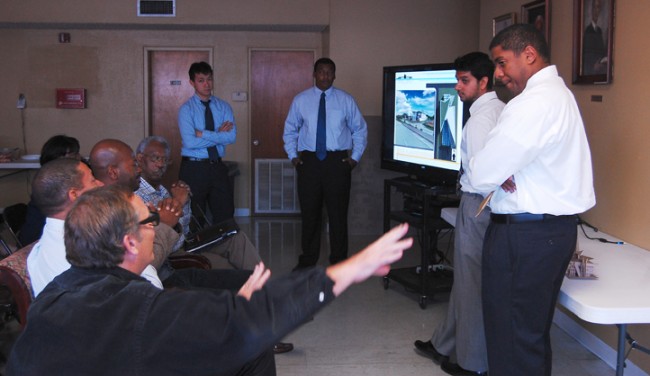 Fifth-year Southern University students (left to right) Phung Tran, Kyron Thompson, Chirag Panchal, and Raphael Reed present proposals.