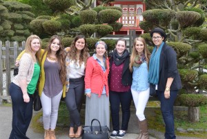 lsu interior design students in Asian-style garden in San Francisco