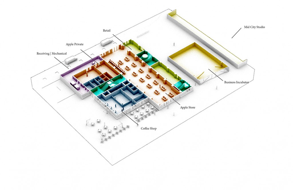 Diagram of retail space, LSU ARCH 5001 Comprehensive Architectural Design