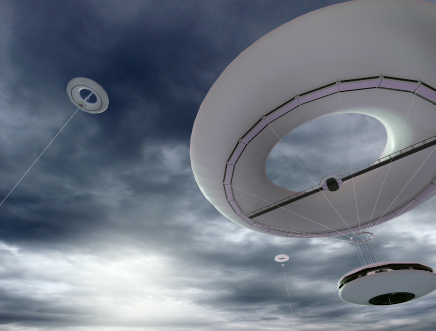 White aerial structures in sky, LA 4101 Advanced Digital Representation