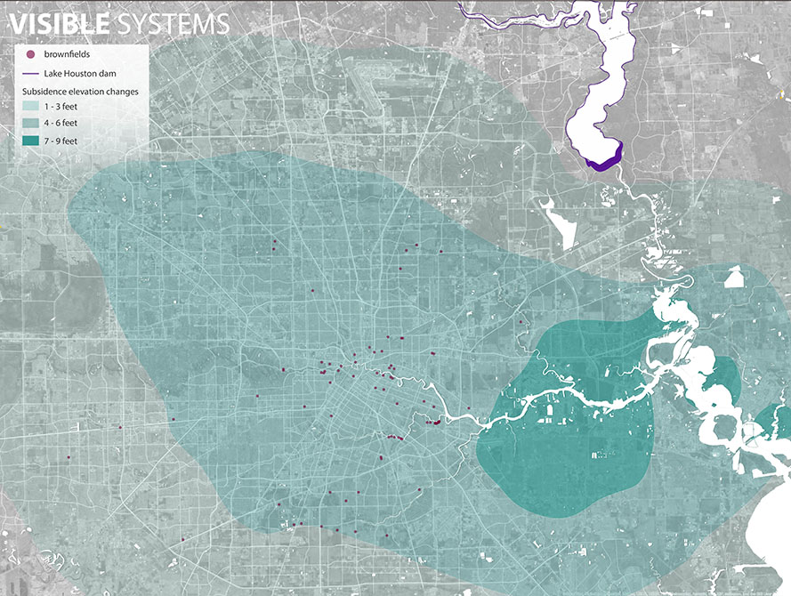 Visible systems map showing streets, river, bodies of water, and elevation changes indicated by color.LA 7003 Graduate Landscape Design: Water Studio