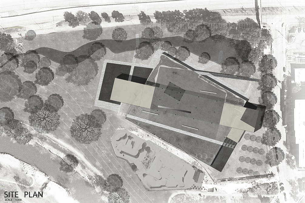 Site plan in black and white.LA 7003 Graduate Landscape Design: Water Studio