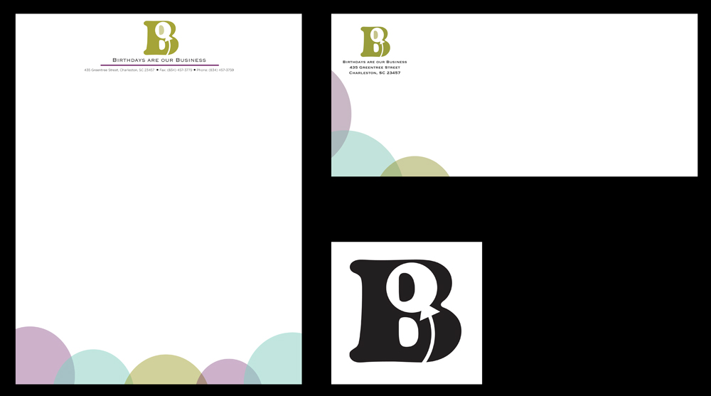 Logo, envelope, letterhead with brand B with balloon,