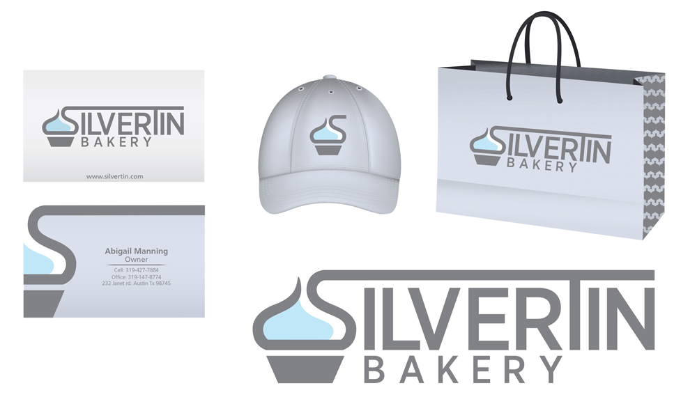 Branding for Silverin Bakery: logo, bag, hat, business card.LSU BFA Studio Art Graphic Design