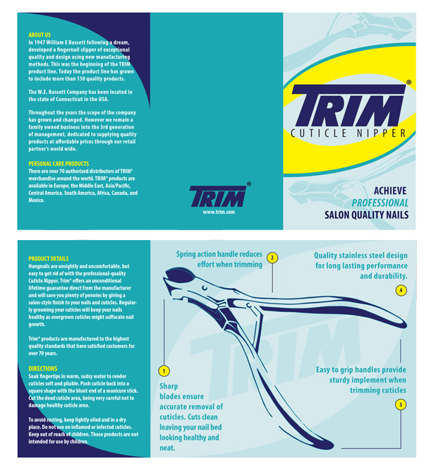 Trim cuticle nipper product info design.LSU BFA Studio Art Graphic Design