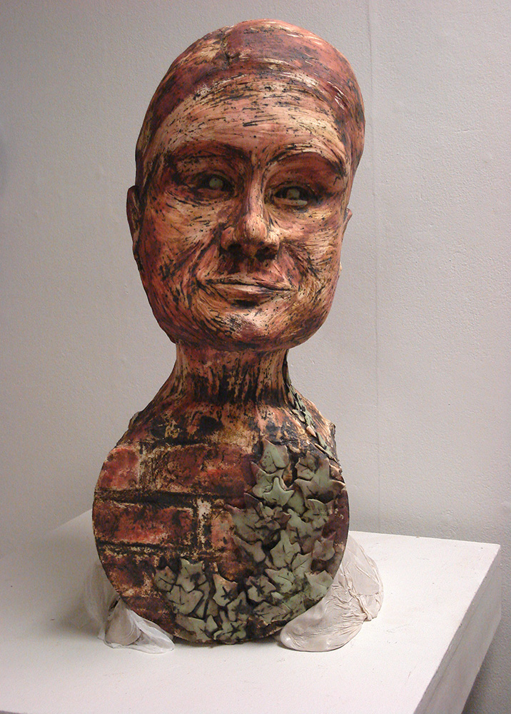 Brown textured bust, LSU BFA Studio Art Ceramics