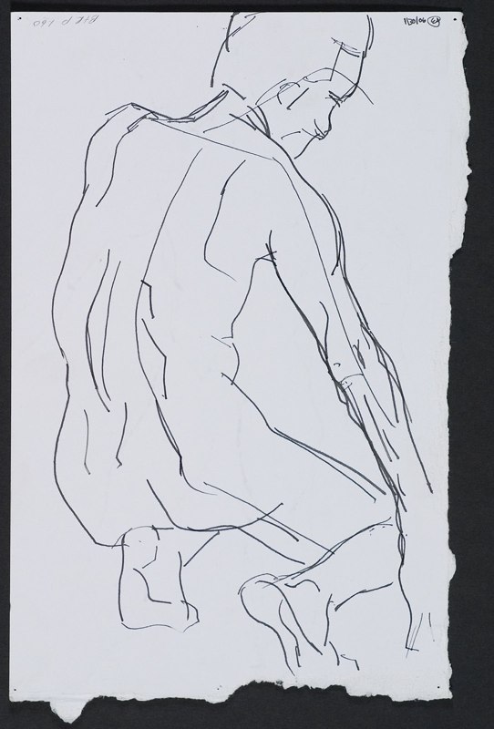 Ink drawing of crouching figure.LSU BFA Studio Art Painting Drawing