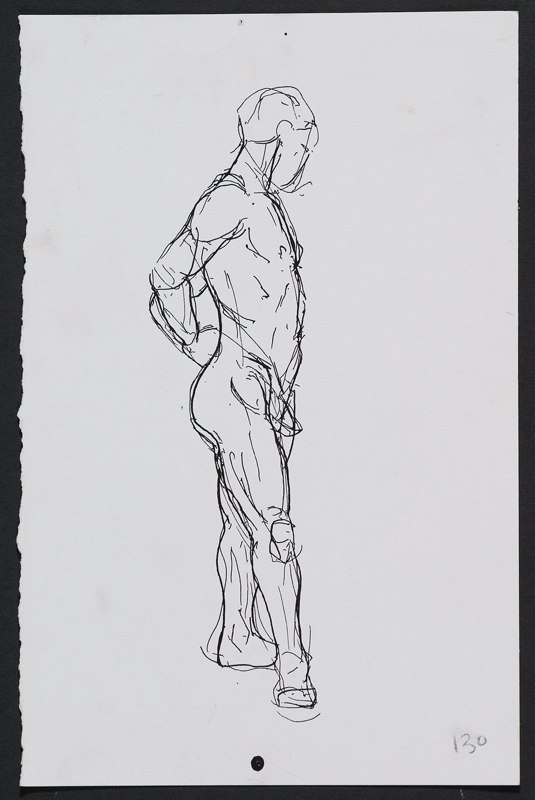 Ink drawing of standing male figure.LSU BFA Studio Art Painting Drawing