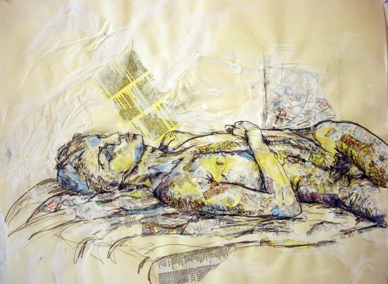 Painting of reclining male figure.LSU BFA Studio Art Painting Drawing