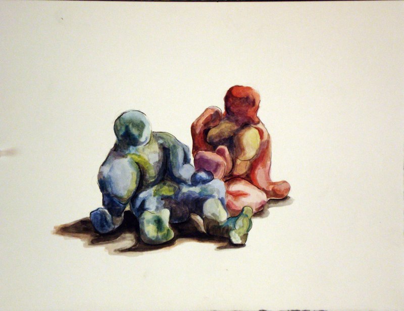 Painting of colorful humanoid figures, LSU BFA Studio Art Painting Drawing work