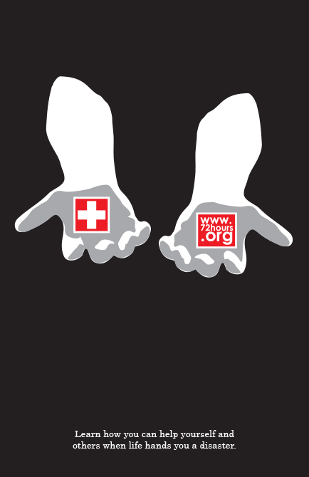 Poster of hands holding red cross symbol and