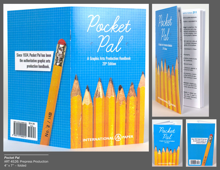 Pocket pal graphic handbook design with pencils, blue graph paper background.LSU BFA Studio Art Graphic Design