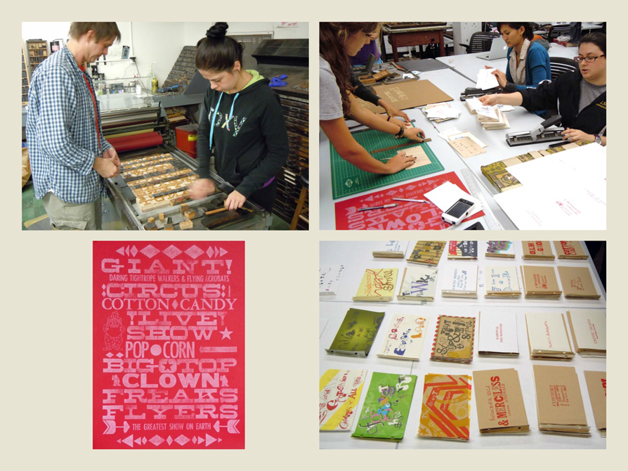 Photos of students using printmaking tech.LSU BFA Studio Art Graphic Design