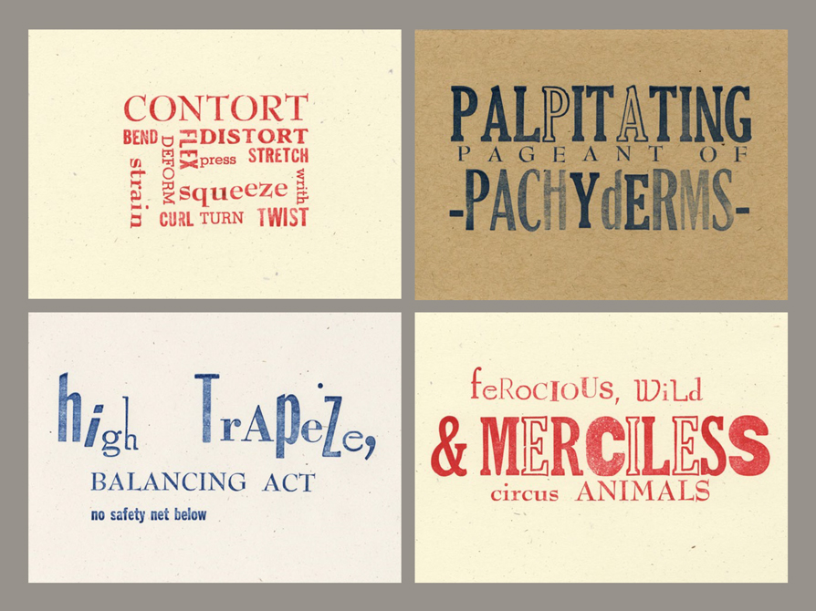 Type circus design with different paper panels and text