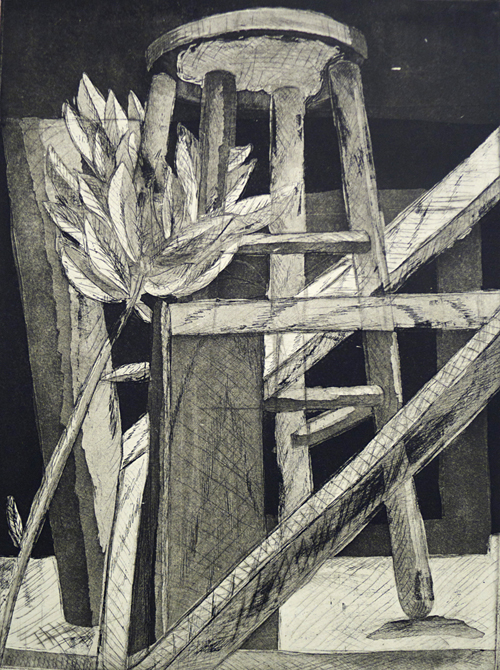 Drawing of a stool, LSU BFA Studio Art Printmaking