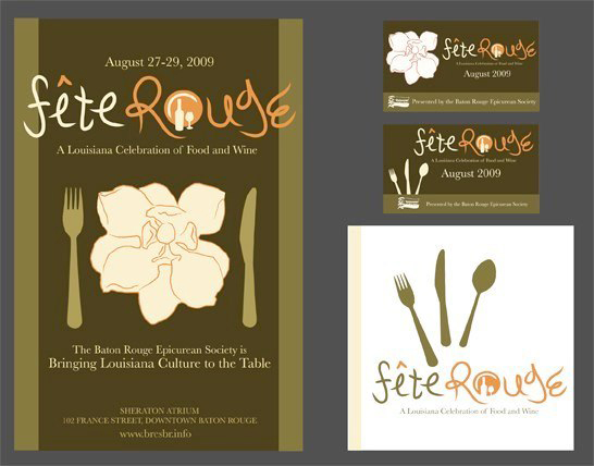 Poster for Fete Rouge Louisiana celebration of food and wine.LSU BFA Studio Art Graphic Design