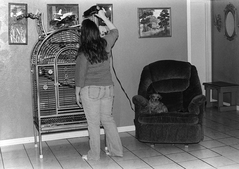 Woman in home with dog