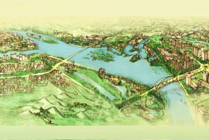 drawing of river through development