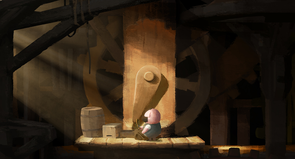 the dam keeper pig at work