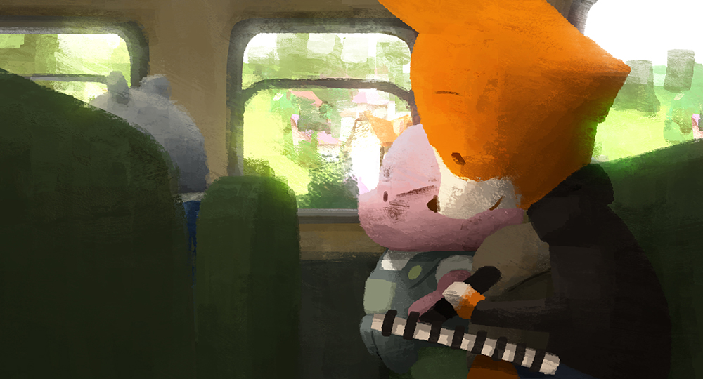 the dam keeper pixar fox and pig on bus