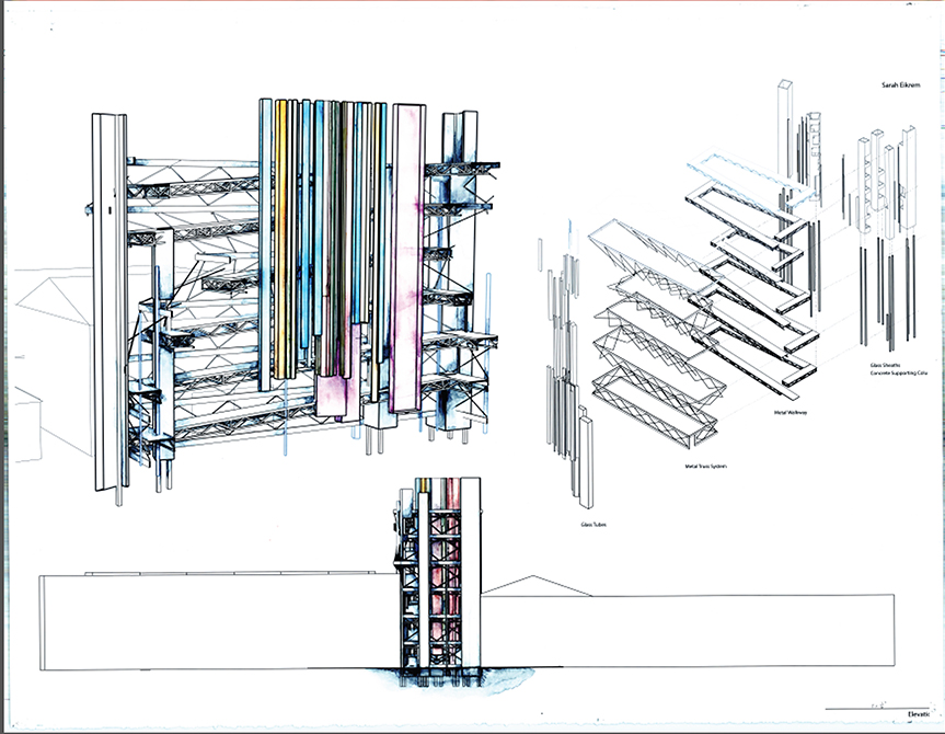 Sarah Eikrem, BArch 2018: Axon of observatory and archive (Marfa, TX)