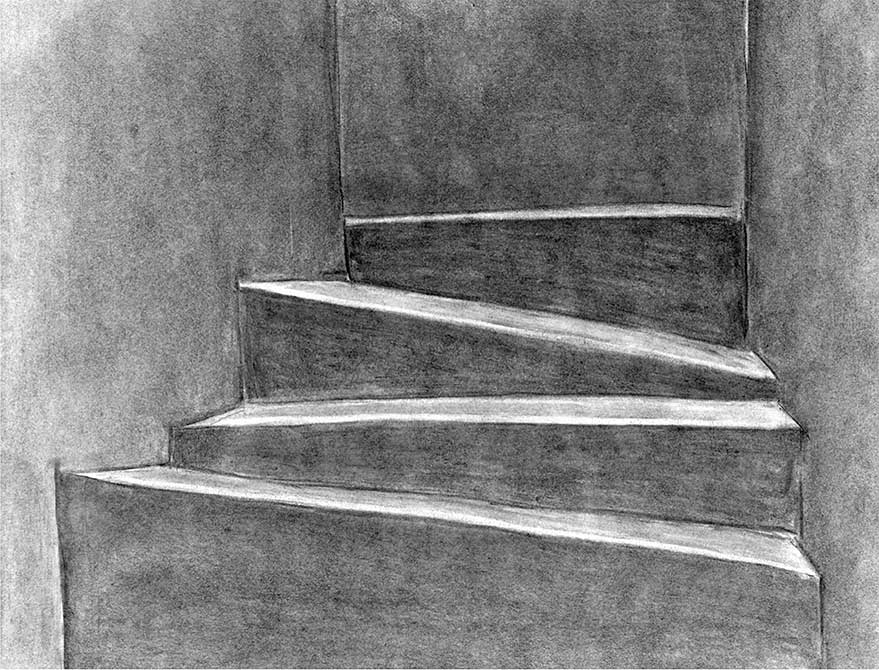 Charcoal drawing of space, lsu interior design student work