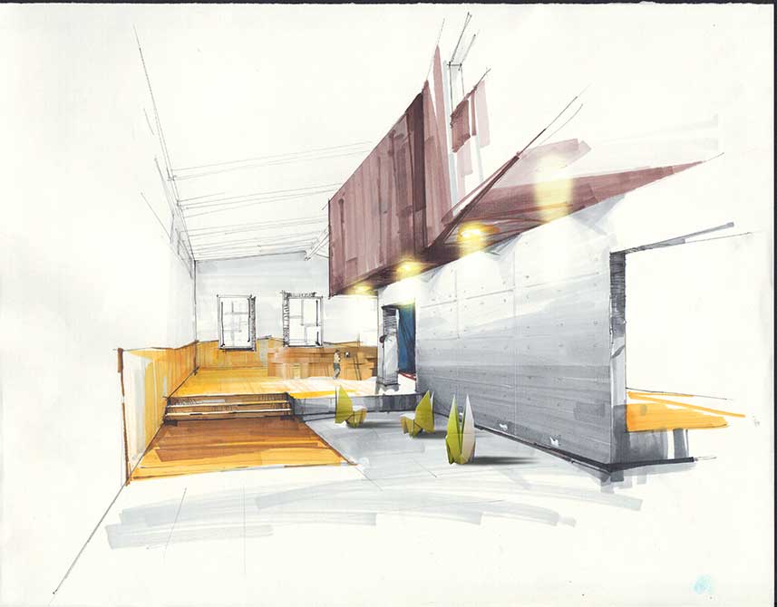 copic hand render interior.lsu interior design student work