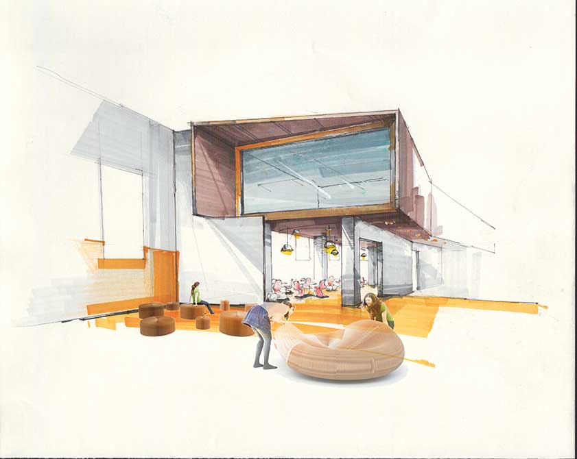 Exterior building illustration.lsu interior design student work