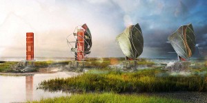 Graphic rendering of oyster installation in marsh, by lsu discover scholar