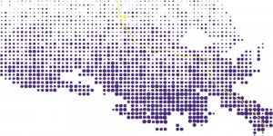 Graphic map of Louisiana made from purple dots