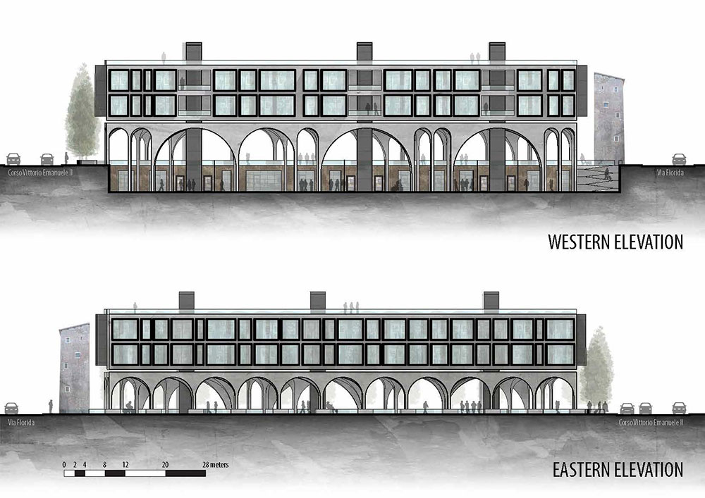 Elevation view of new building in Rome