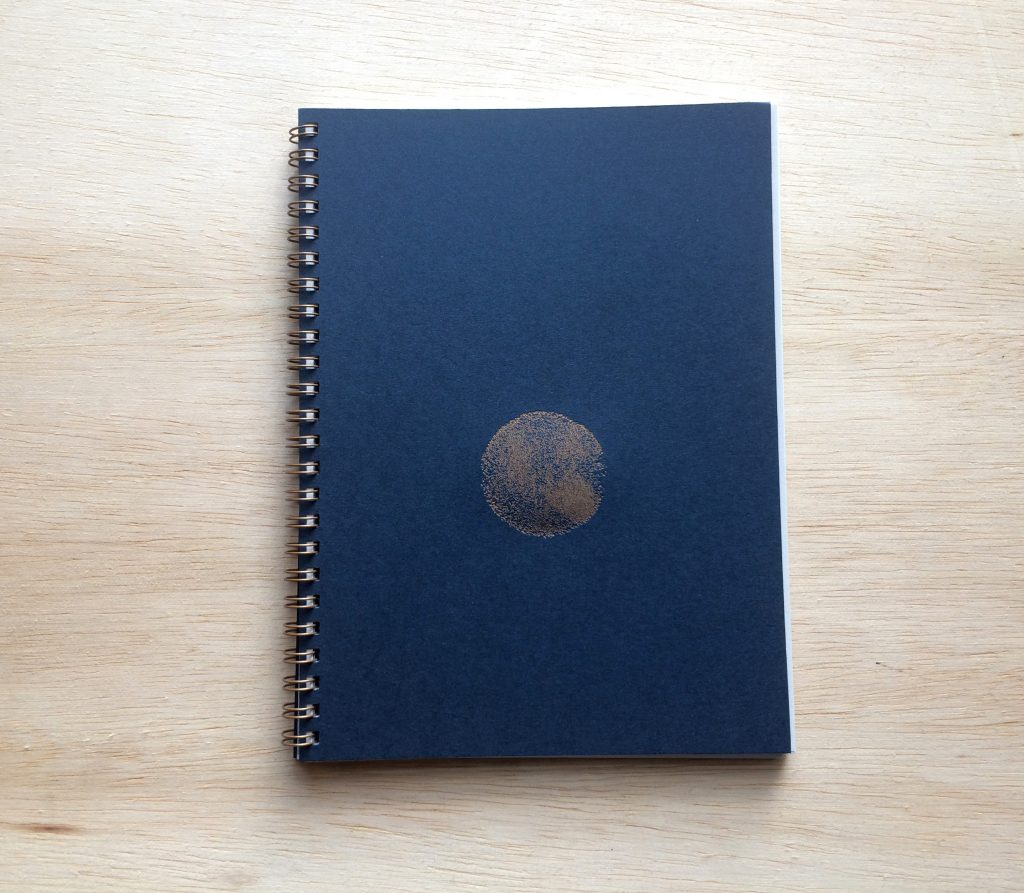 Spiral bound book with blue cover