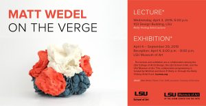 Matt Wedel Lecture April 3, 2019 at 5 p.m.Ceramic sculpture with red, white, and blue