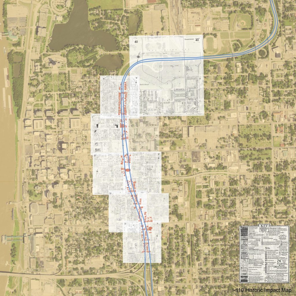 Digital rendering of topological/city map, with highway zone highlighted