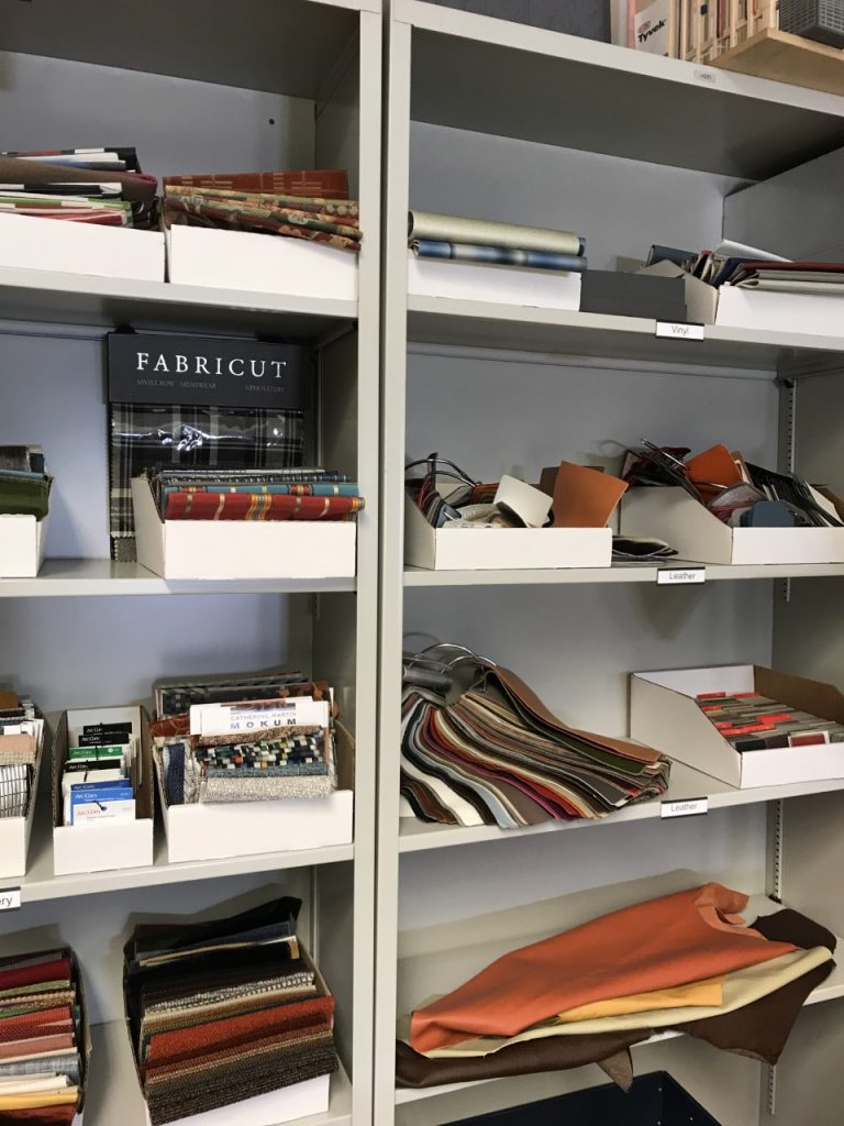 colorful fabrics on shelf