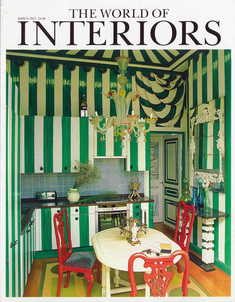 Interiors cover.Green striped kitchen