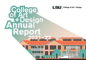 College of Art & Design Annual Report 2021-22 cover.Illustration of renovated Art & Design complex