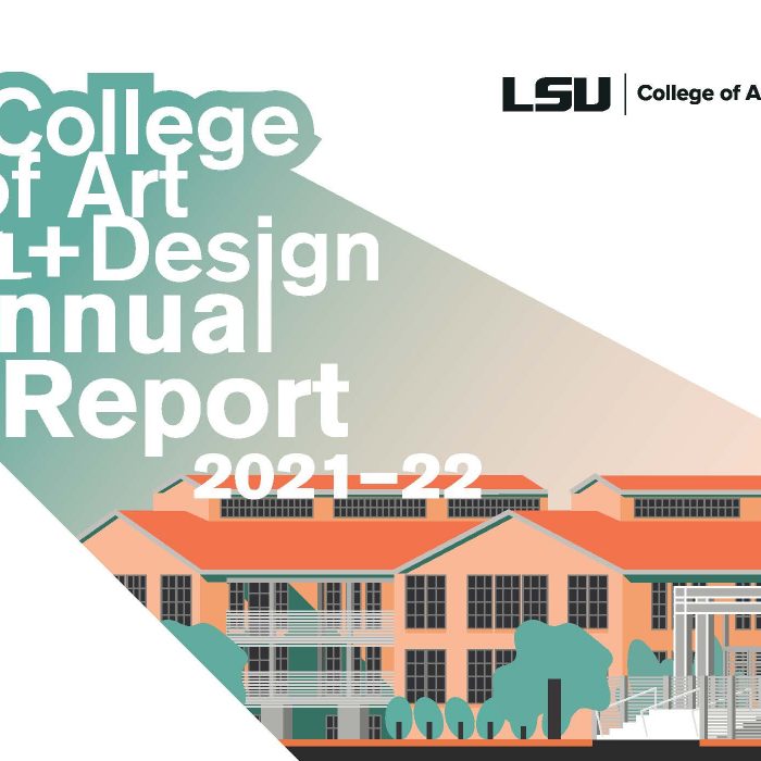 College of Art & Design Annual Report 2021-22 cover.Illustration of renovated Art & Design complex