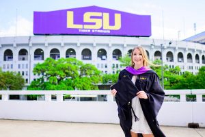 Courtney Klee by LSU stadium