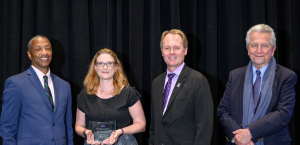 LSU President Tate, Courtney Barr, Provost Roy Haggerty, and former Dean Tsolakis