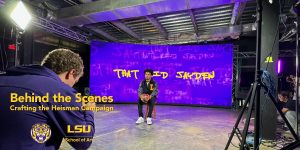 Behind the Scenes: Crafting the Heisman Campaign.Jayden in XR studio with purple screen behind